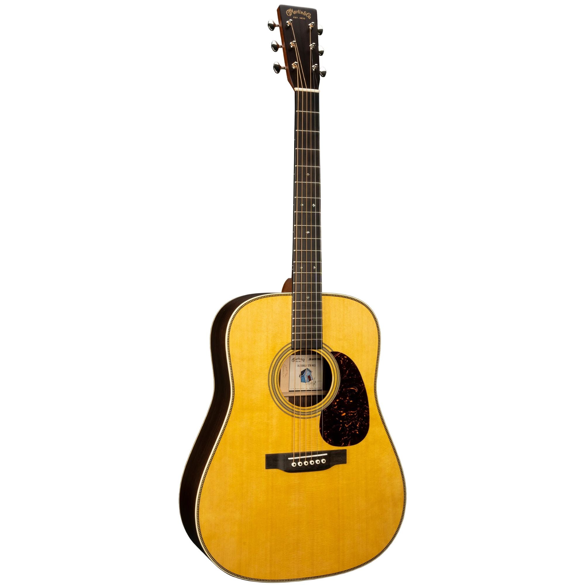 Martin D-28 Billy Strings Custom acoustic dreadnought guitar with mahogany body and rosewood fingerboard, natural finish.