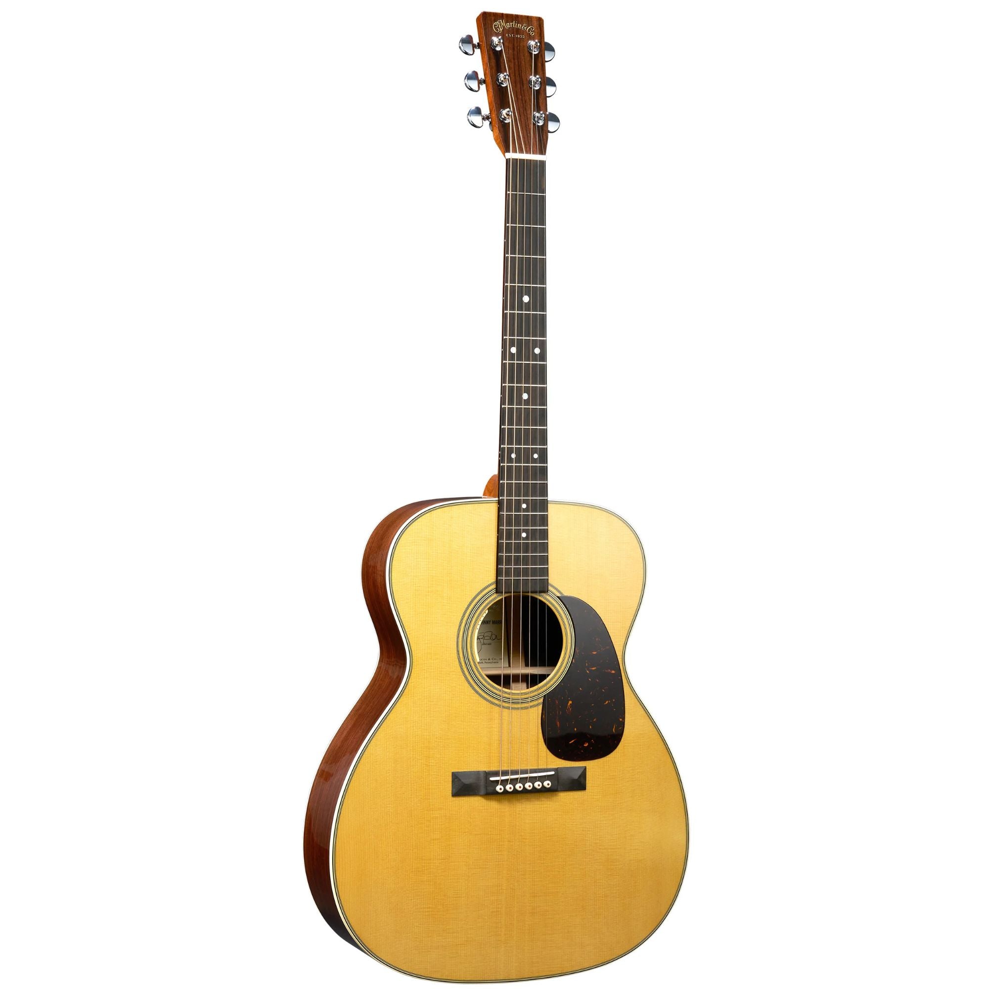 Martin M-6 Johnny Marr acoustic guitar, custom artist edition with a sleek body and detailed fretboard, crafted by Martin.