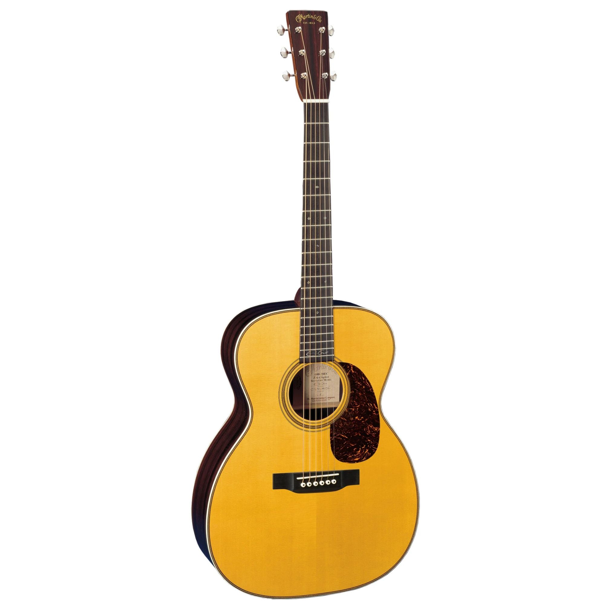 Martin 000-EC Eric Clapton 30th Anniversary acoustic guitar with a natural wood finish and detailed inlays.