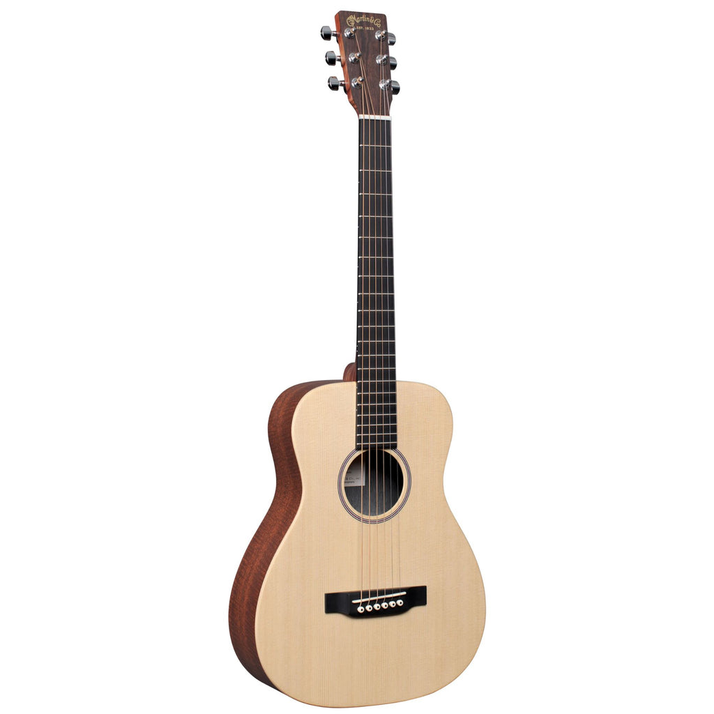 Martin LX1E Little Martin acoustic guitar with built-in pickup, compact size, and natural wood finish, ideal for travel and practice.