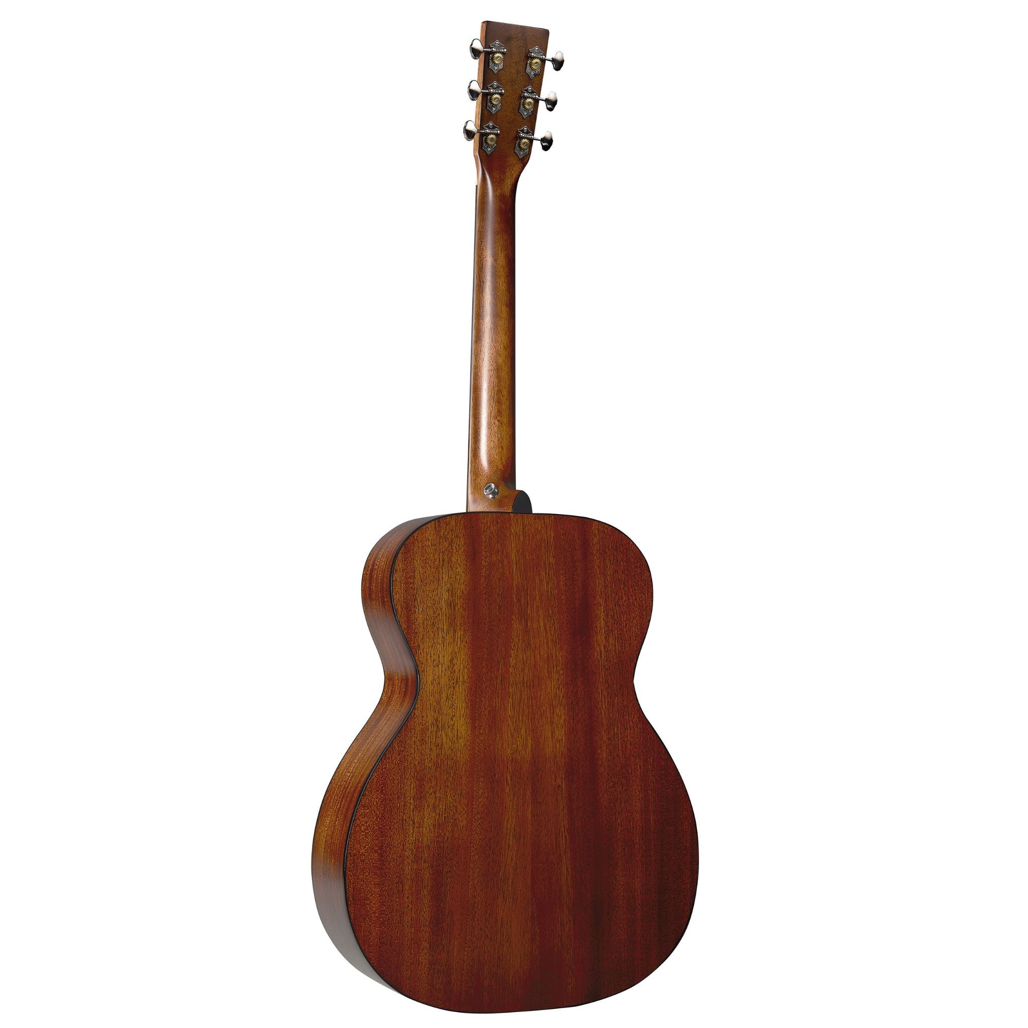 Martin 000E Retro Plus Mahogany auditorium acoustic guitar, showing the body and neck with a rich mahogany finish.