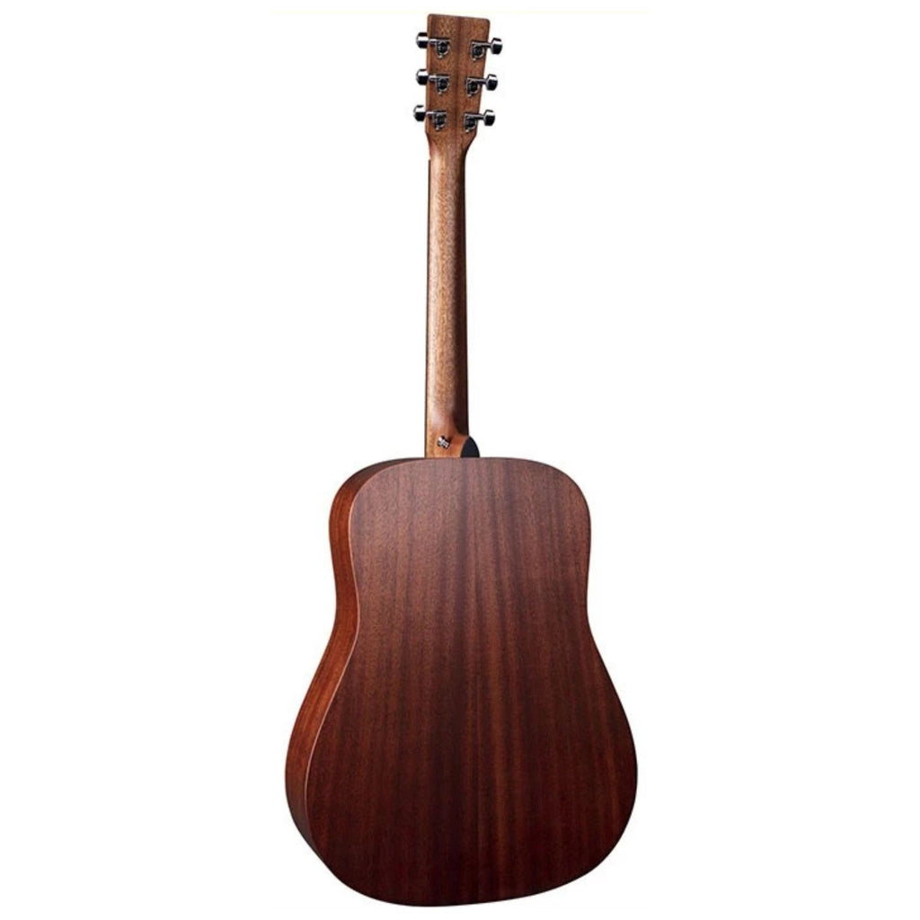 Martin Road Series D-10E dreadnought acoustic guitar with pickup, featuring a satin sapele finish and natural wood grain.