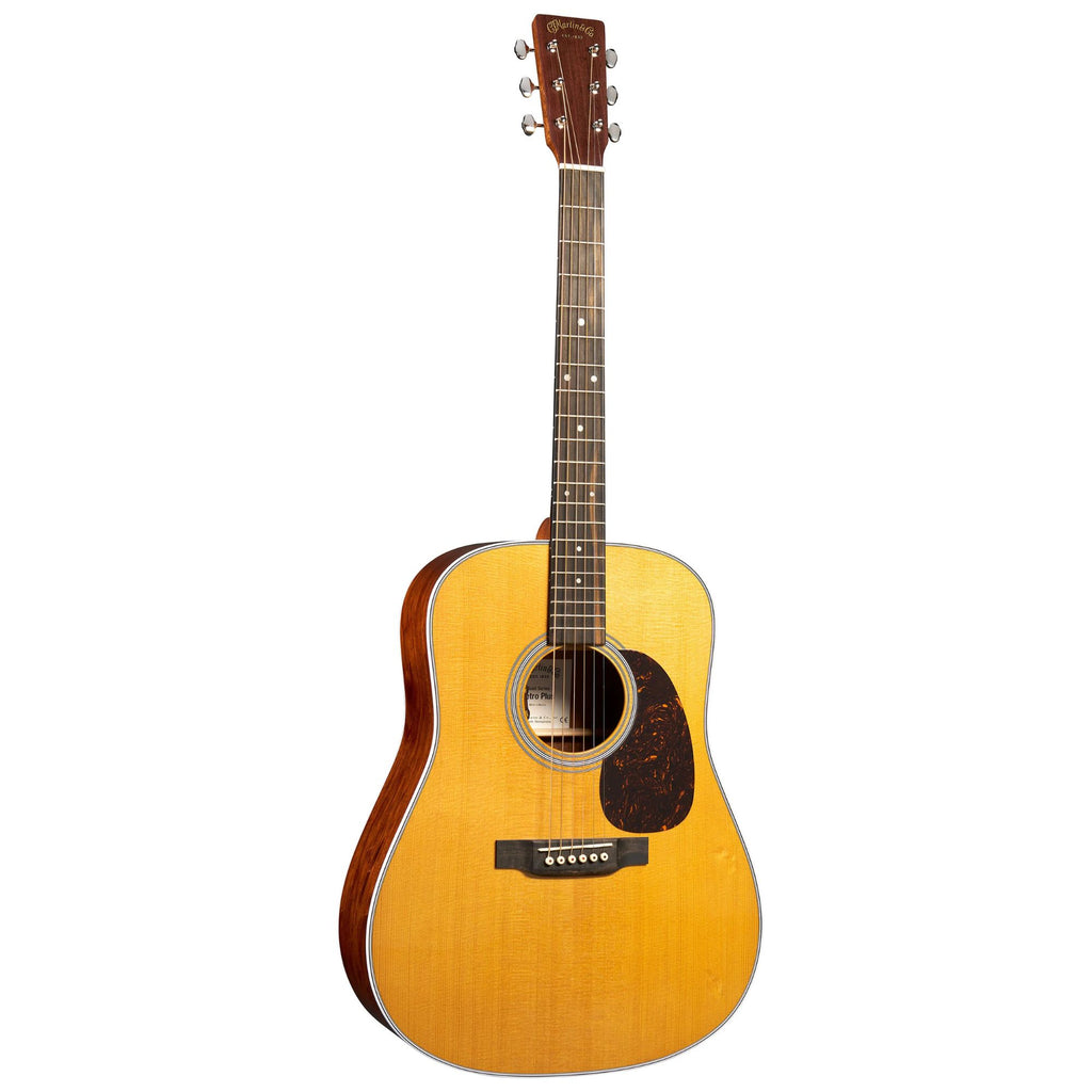 Martin DE Retro Plus Granadillo dreadnought acoustic guitar, showcasing its rich wood grain and classic body shape.