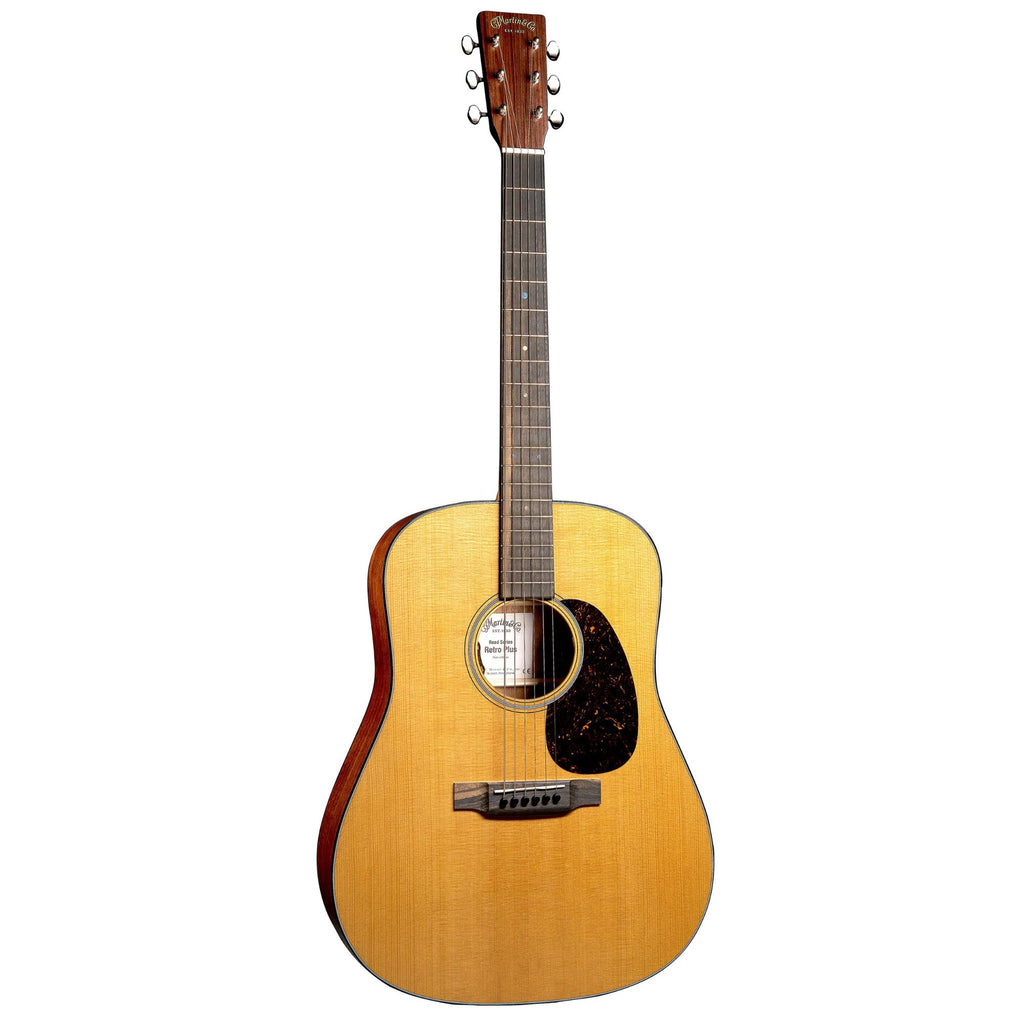 Martin DE Retro Plus Mahogany dreadnought acoustic guitar, road series, with a rich mahogany body and vintage-inspired design.