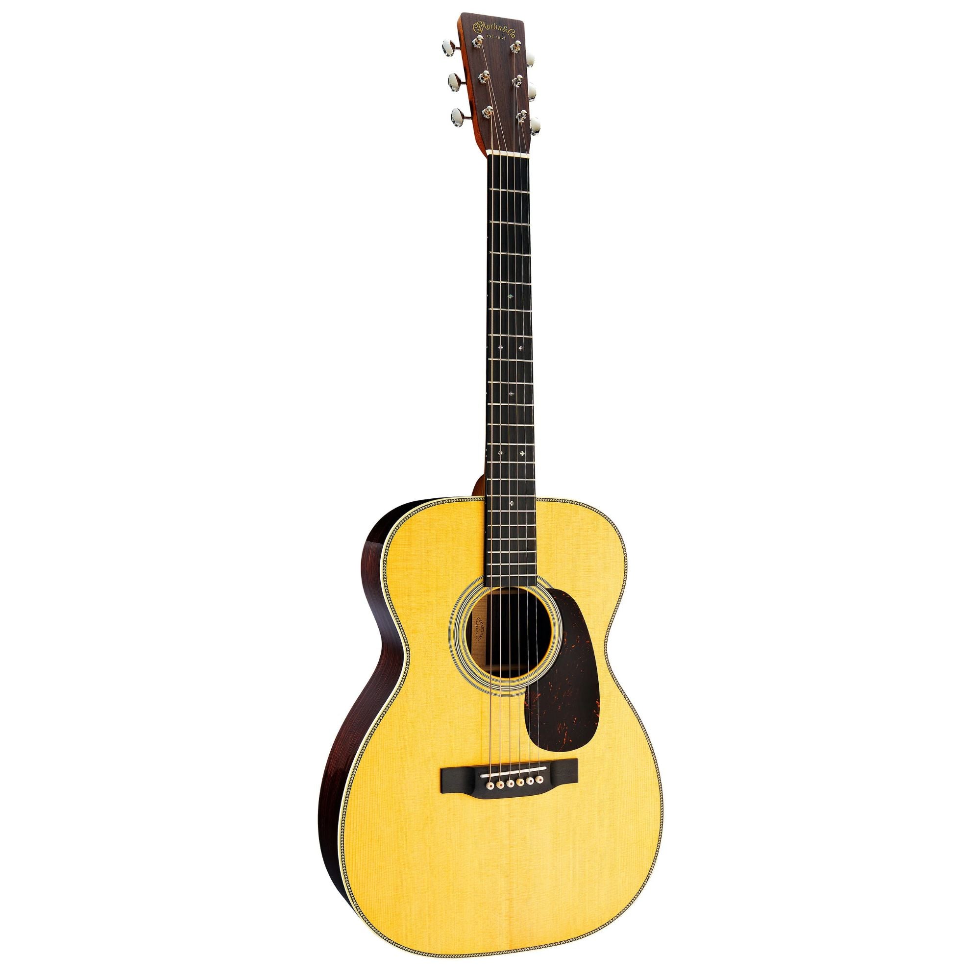Martin 00-28 Standard Series acoustic guitar with a rich wood finish and nylon strings, showcasing its body and fretboard.