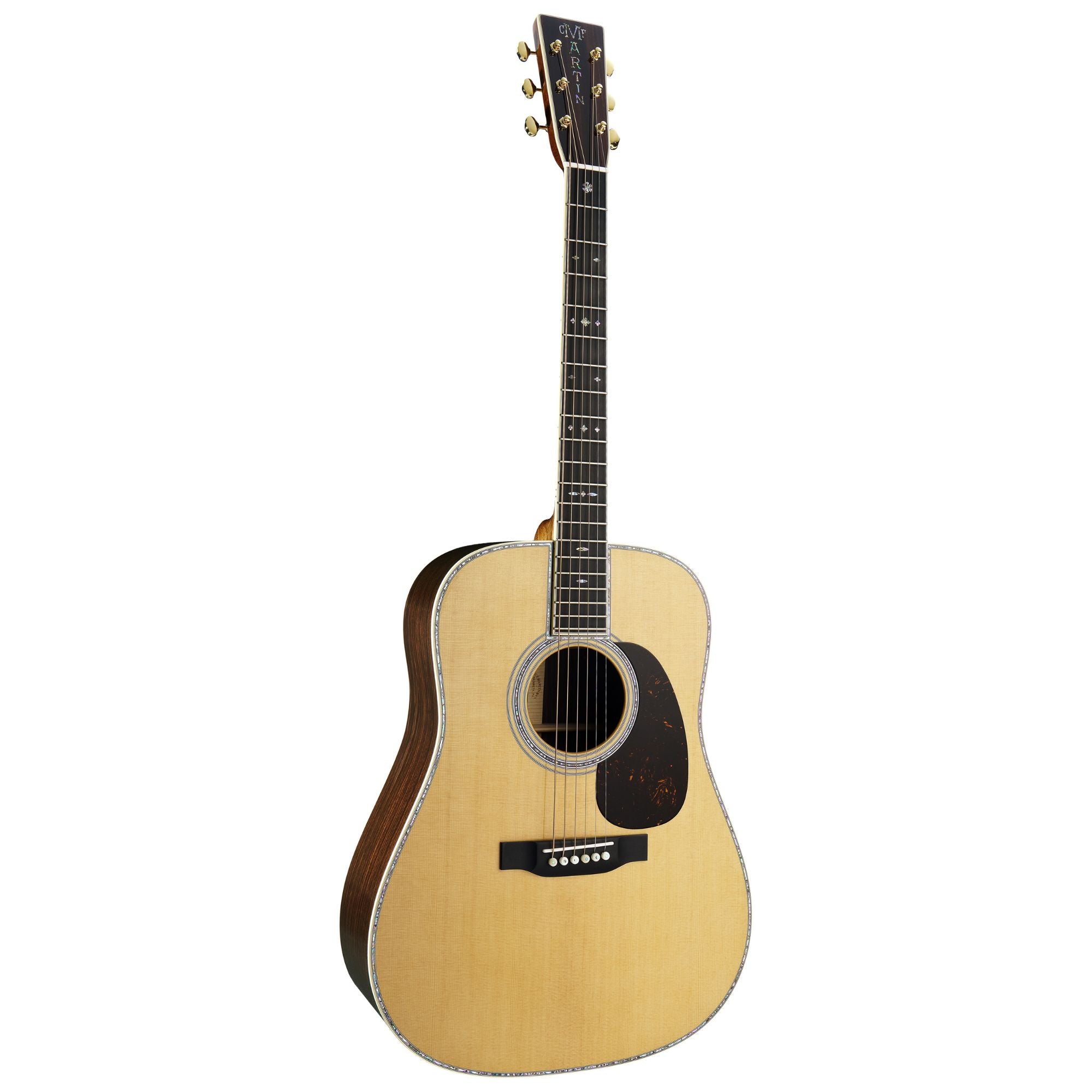 Martin D42 Standard Series dreadnought acoustic guitar with a natural wood finish and detailed inlays, showcasing a classic Martin design.