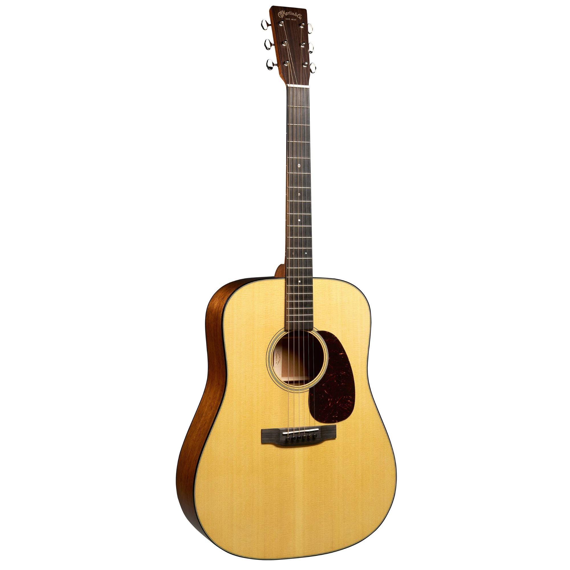 Martin Super D-18 dreadnought acoustic guitar with a rich wood finish and steel strings, showcasing its classic Martin design.