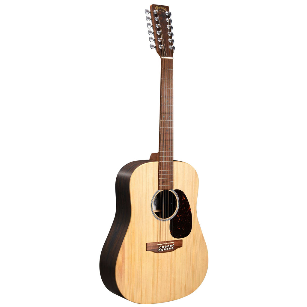Martin DX2E 12-string Brazilian Rosewood dreadnought acoustic electric guitar, X-Series, showing the body and fretboard details.
