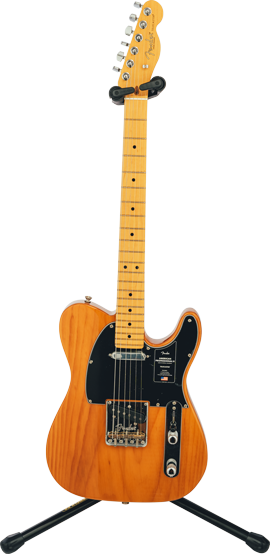 Hercules GS412BSW guitar stand holding a black electric guitar, featuring padded supports and sturdy metal construction.