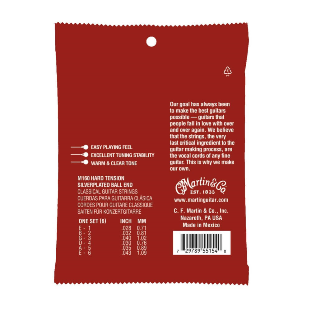 Martin M160 High Tension Silverplated Ball End Classical Guitar Strings