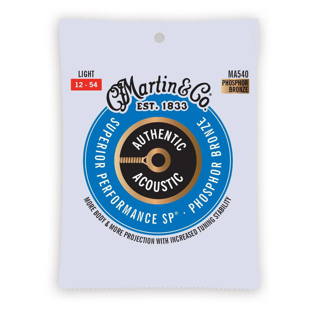 Martin MA540 Authentic Acoustic 12-54 Phosphor Bronze Light Acoustic Guitar Strings - SP 92/8