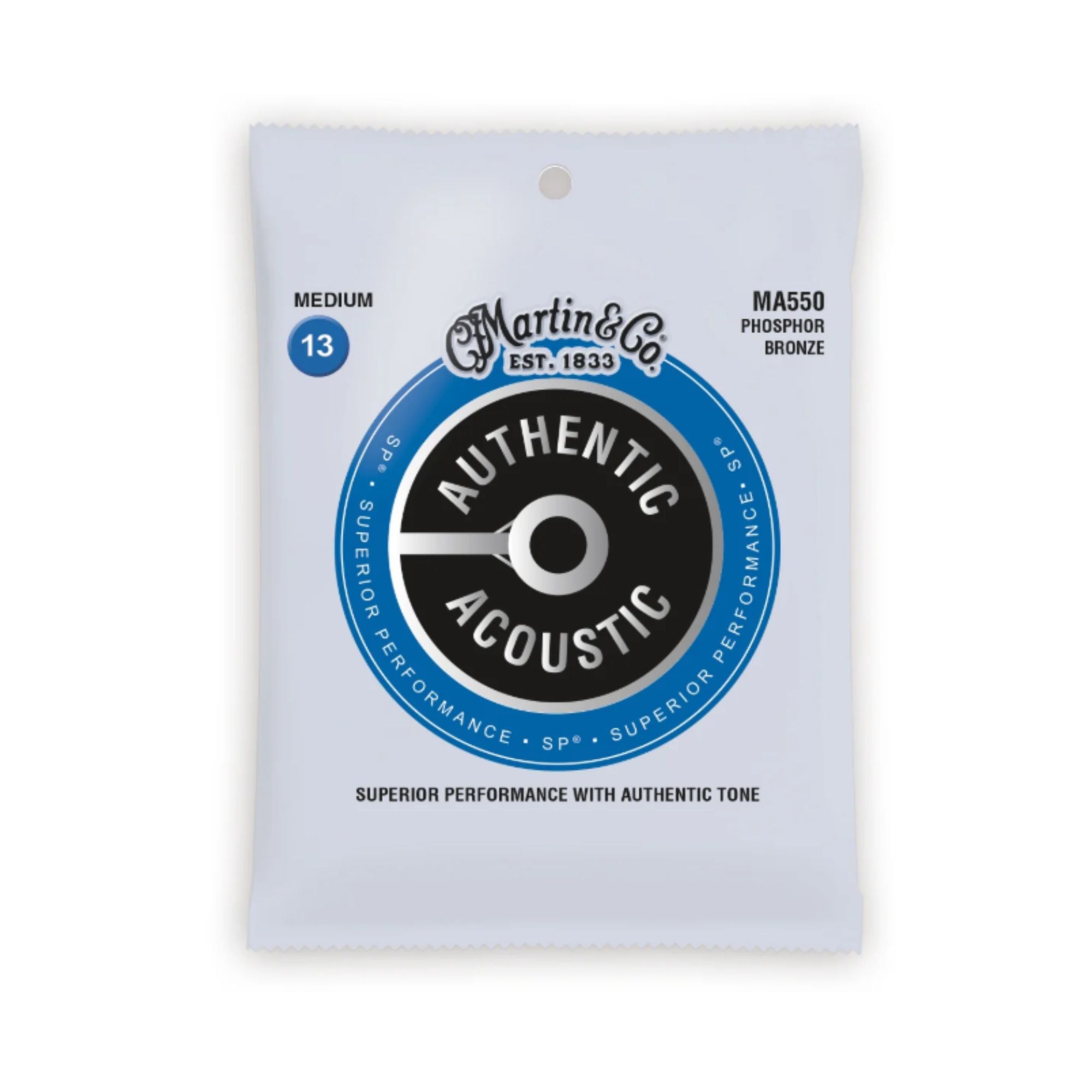 Martin Authentic Acoustic SP guitar strings pack with 13-56 gauge, featuring a set of high-quality acoustic strings for musical performance.