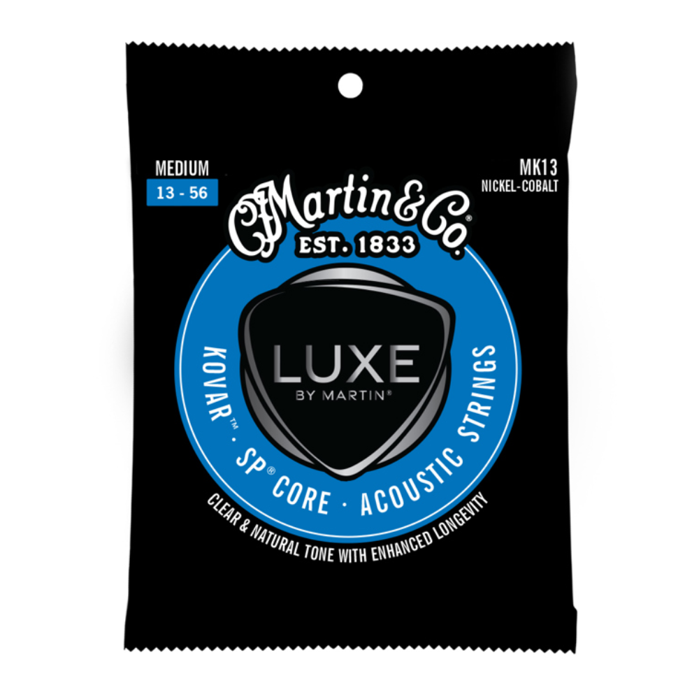 Martin Kovar Medium Acoustic Strings 13-56 Nickel/Cobalt set with six steel guitar strings arranged on a white background.