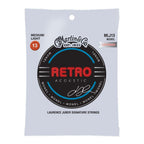 Martin Retro Lawrence Juber's Choice acoustic guitar strings, 13-56 gauge, shown on a Martin acoustic guitar.