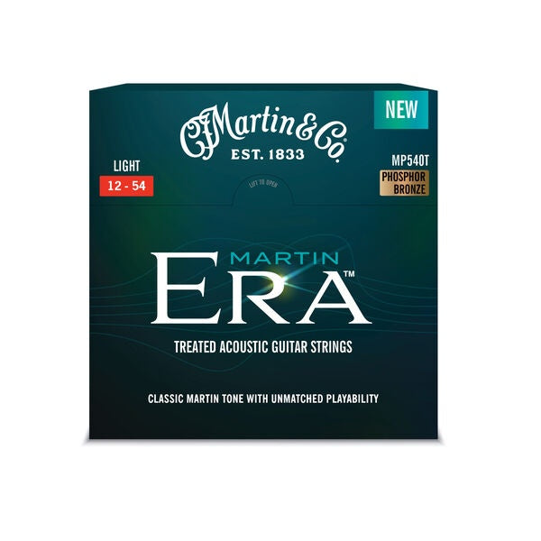 Martin Era Treated Acoustic Guitar Strings 12-54 Light set by Mega Music, showing the packaged strings with branding and packaging.