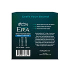 Martin Era Treated Acoustic Guitar Strings 13-56 medium gauge, shown on a set of acoustic guitar strings by Mega Music.