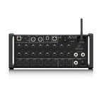 Behringer X Air XR18 digital rack mixer with multiple input channels, touchscreen display, and professional audio controls.