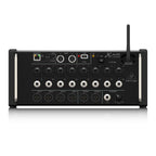 Behringer X Air XR16 digital mixer with multiple input channels and a sleek rack design, showcasing its control interface.