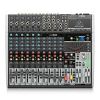 Behringer Xenyx X1832USB analogue mixer with multiple input channels, control knobs, and USB port for audio recording and mixing.