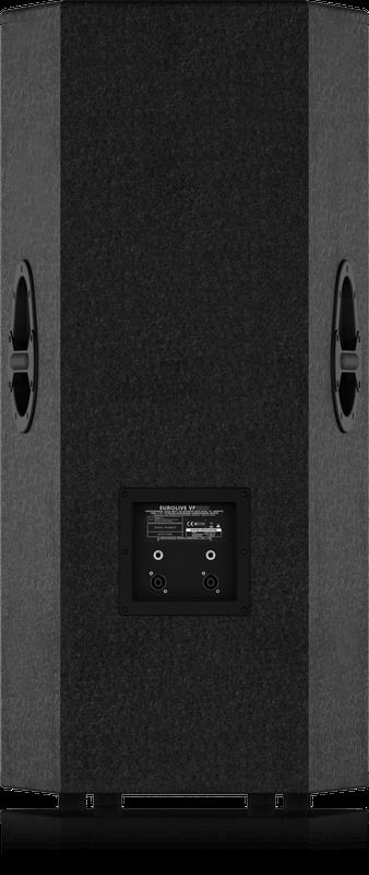 Behringer Eurolive VP2520 dual 15-inch passive PA speakers with 2000-watt power output, shown in a professional audio setup.
