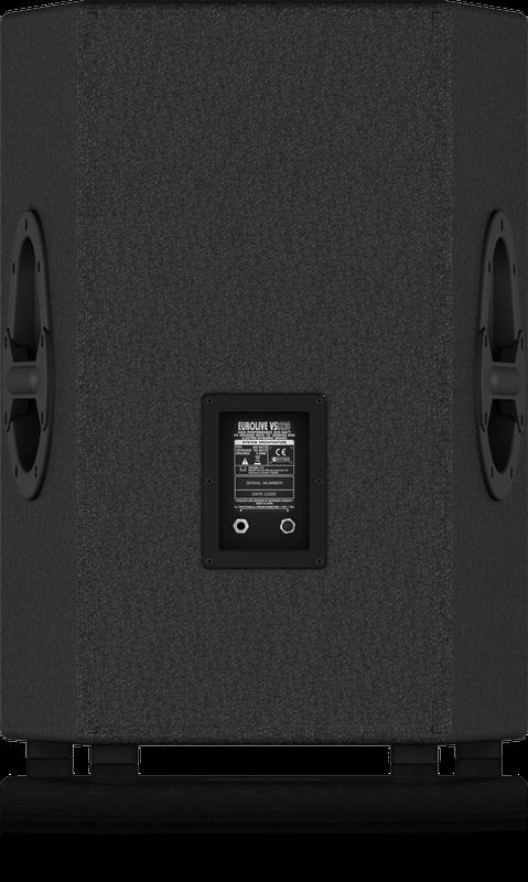 Behringer Eurolive VS1220 12-inch unpowered PA speaker showing a black passive speaker with control panel and speaker grille.