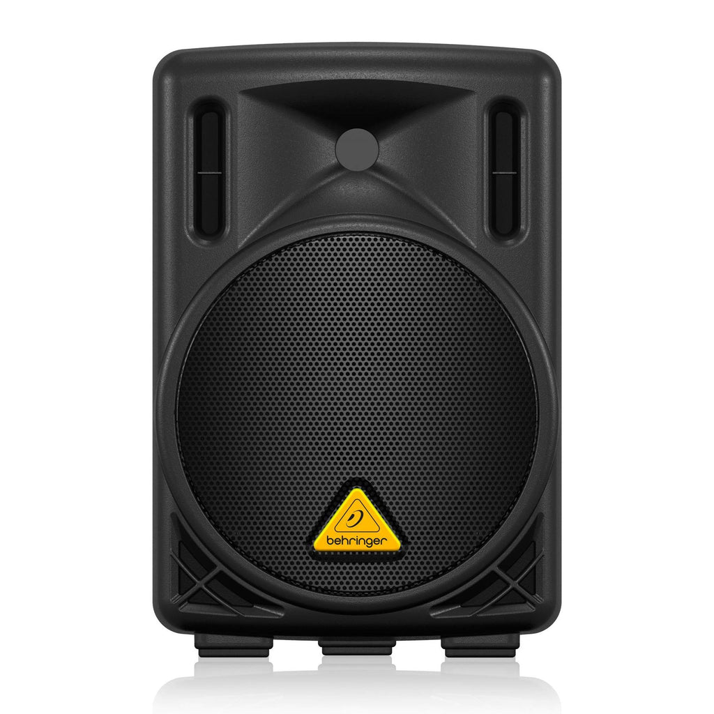 Behringer Eurolive B208D powered speaker with compact design, black enclosure, and control panel on top for portable sound amplification.