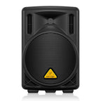Behringer Eurolive B208D powered speaker with compact design, black enclosure, and control panel on top for portable sound amplification.