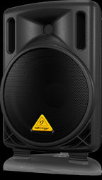 Behringer Eurolive B208D powered speaker with compact design and built-in control panel, ideal for live sound and stage setups.