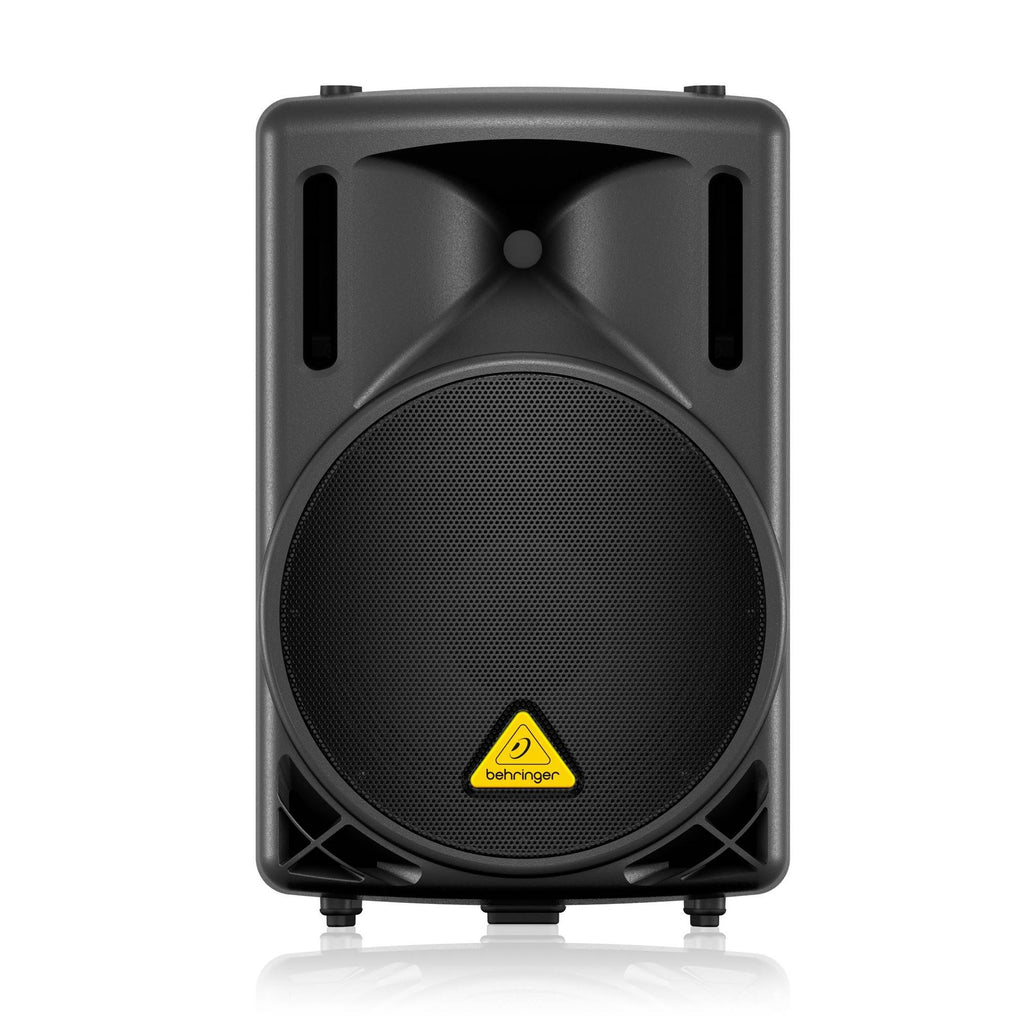 Behringer Eurolive B212D 12-inch powered PA speaker with control panel and speaker grille for live sound reinforcement.