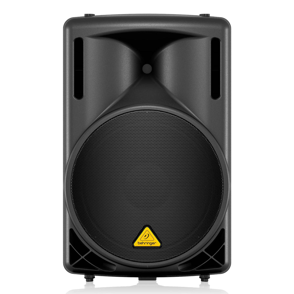 Behringer Eurolive B215D powered speaker with dual 15-inch woofers and built-in amplifier for live sound and DJ setups.