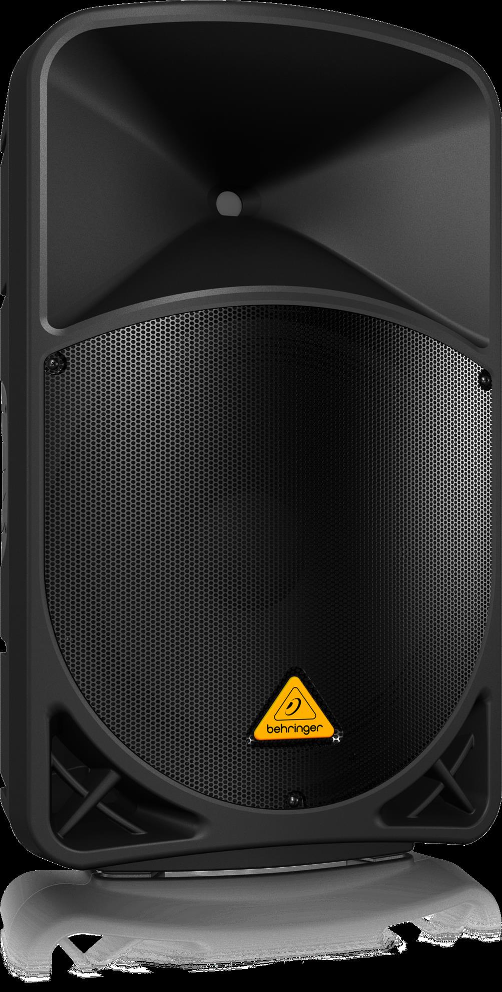 Behringer Eurolive B115MP3 15-inch powered PA speaker with built-in MP3 player, showing the speaker with control panel and grille.