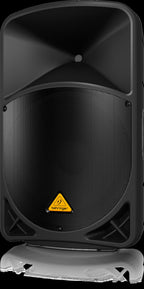 Behringer Eurolive B115MP3 15-inch powered PA speaker with built-in MP3 player, showing the speaker's front grille and control panel.
