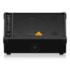 Behringer Eurolive F1320D 12-inch powered PA speaker with controls and connections, used as a foldback monitor.