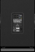 Behringer Eurolive VQ1800D 18-inch powered PA subwoofer with control panel and speaker grille, 500W output for live sound.