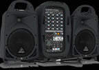 Behringer Europort PPA500BT compact powered speakers with built-in handles and controls, ideal for portable sound setup.