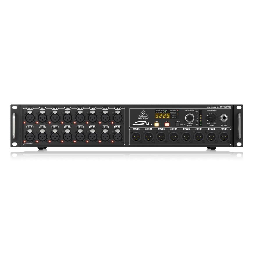 Behringer S16 Digital Snake Interface rackmount with multiple input and output ports for professional audio setup.