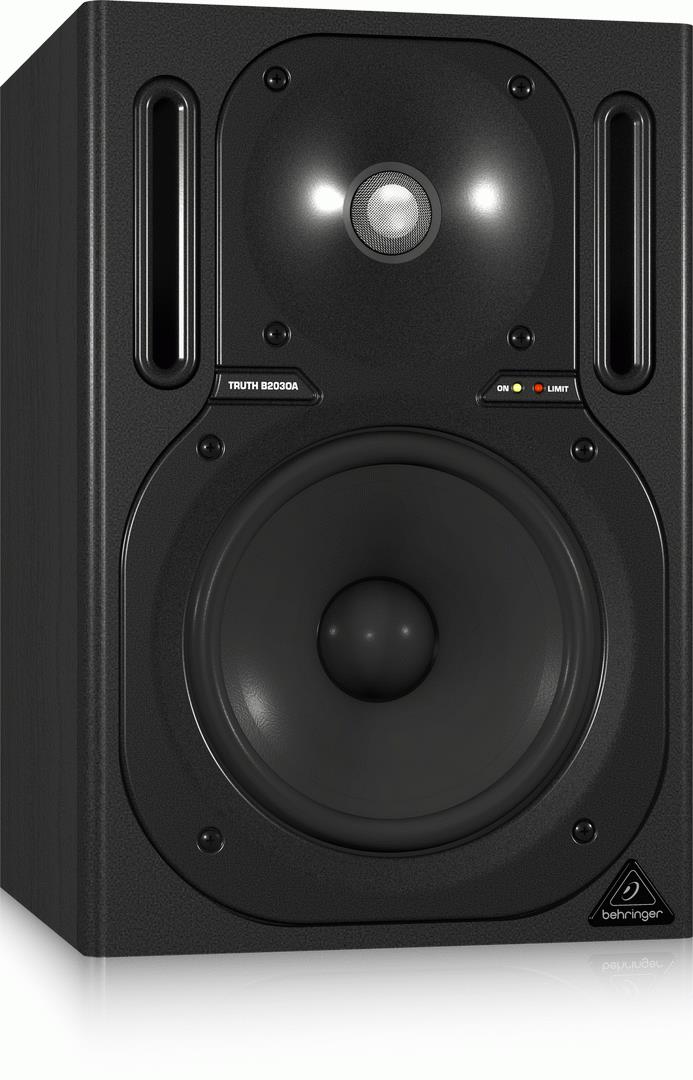 Behringer TRUTH B2030A 6-inch studio monitor speaker showing front view with speaker cone and control panel.
