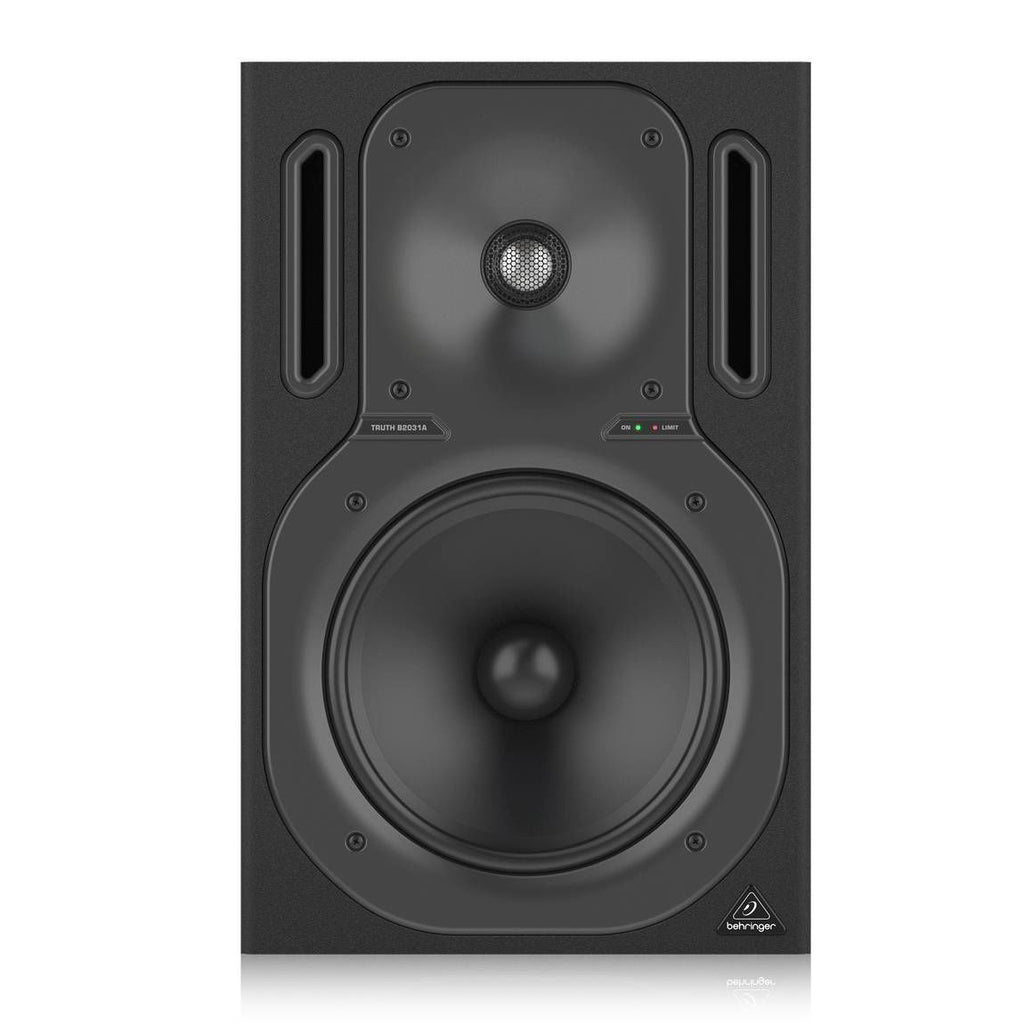 Behringer TRUTH B2031A 8-inch studio monitor speaker, single, with detailed front view showing the speaker grille and control panel.
