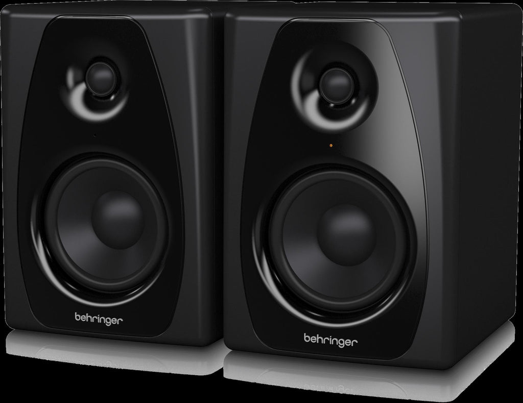 Behringer Studio 50USB 5-inch studio monitor speakers pair with black enclosures and detailed speaker cones for professional audio.