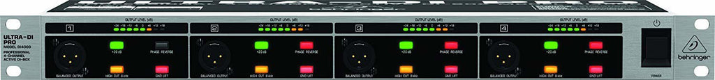 Behringer Ultra-DI DI4000 4-Channel Active DI-Box Rackmount for live outboard audio signal processing.