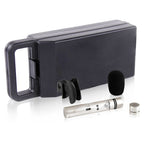 Behringer B5 condenser studio microphone with interchangeable capsule, shown with microphone and accessories on a stand.
