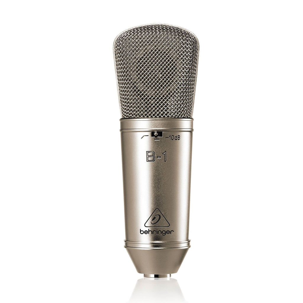 Behringer B1 large diaphragm studio microphone with black metal body and cardioid capsule for professional recording.