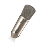 Behringer B1 large diaphragm studio microphone with black body and silver grille, designed for professional recording.
