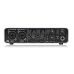Behringer U-Phoria UMC204HD USB audio interface with dual inputs and control knobs, set against a neutral background.