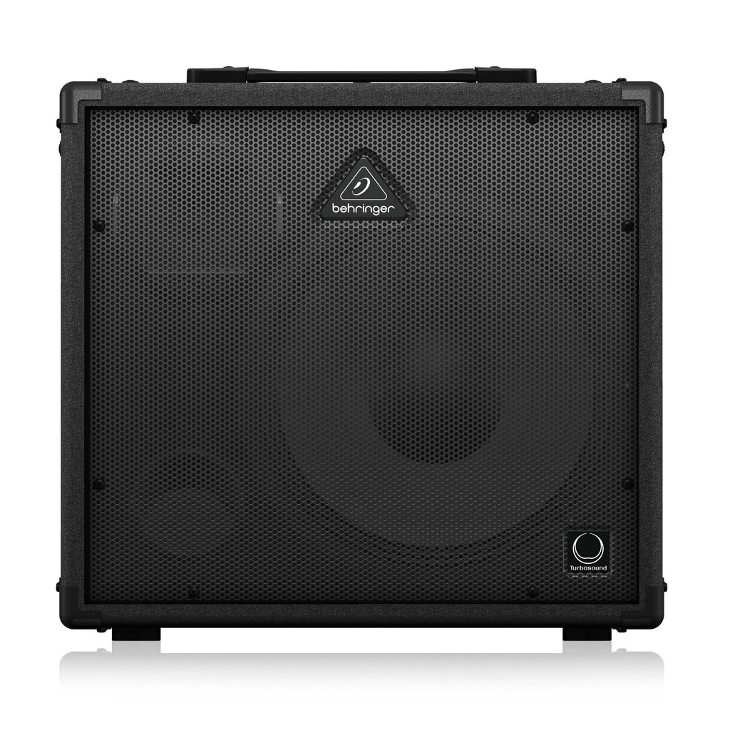 Behringer KXD12 Ultratone keyboard amp with control knobs and speaker grille in a studio setting.