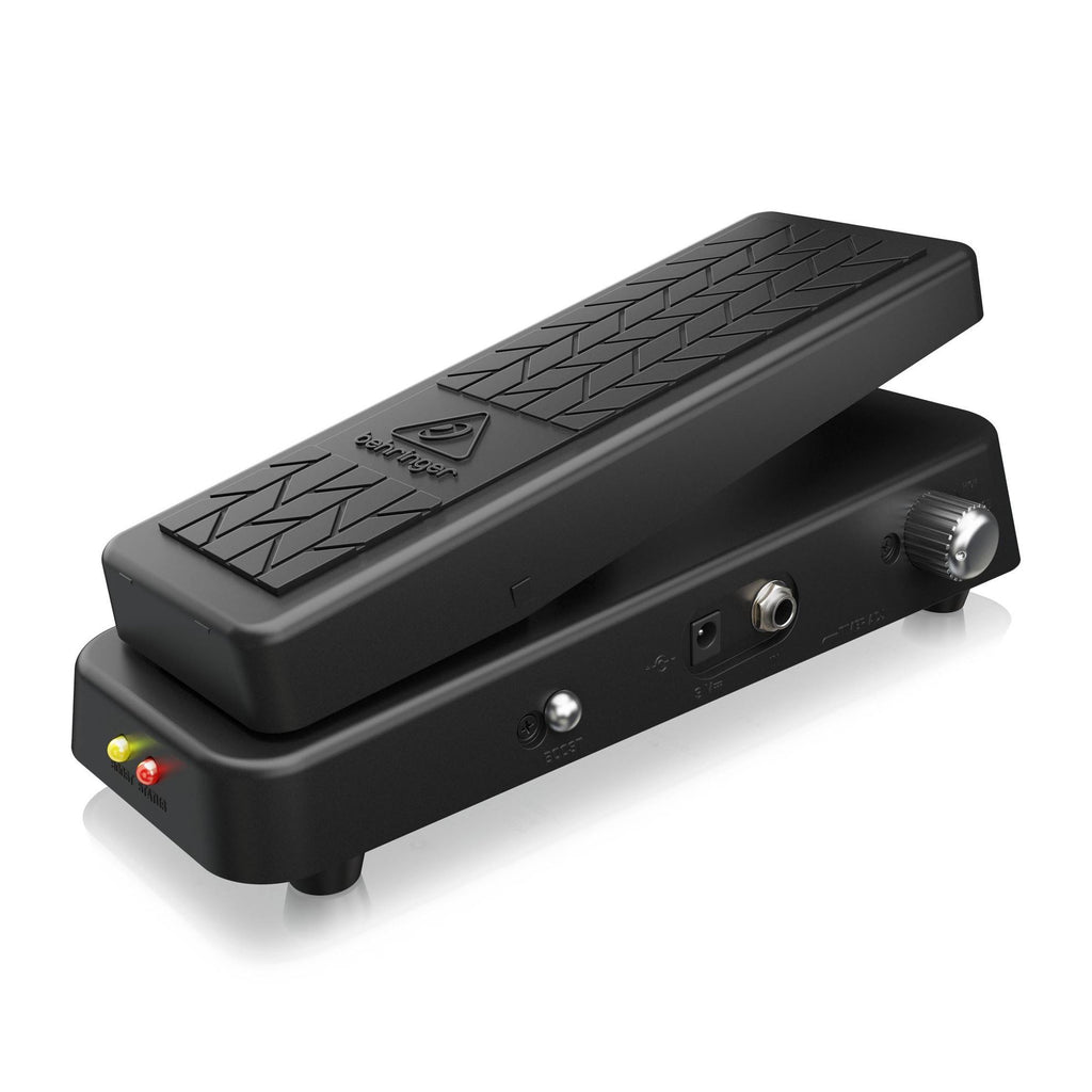 Behringer HB01 Hellbabe Wah Pedal for guitar effects, featuring a compact design with control knob and input/output jacks visible.