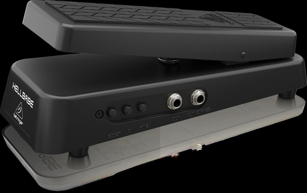 Behringer HB01 Hellbabe Wah Pedal for guitar effects, featuring a compact design and adjustable wah control.