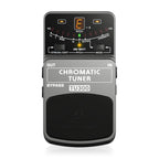 Behringer TU300 chromatic tuner pedal with display and control knobs for guitar or bass tuning.