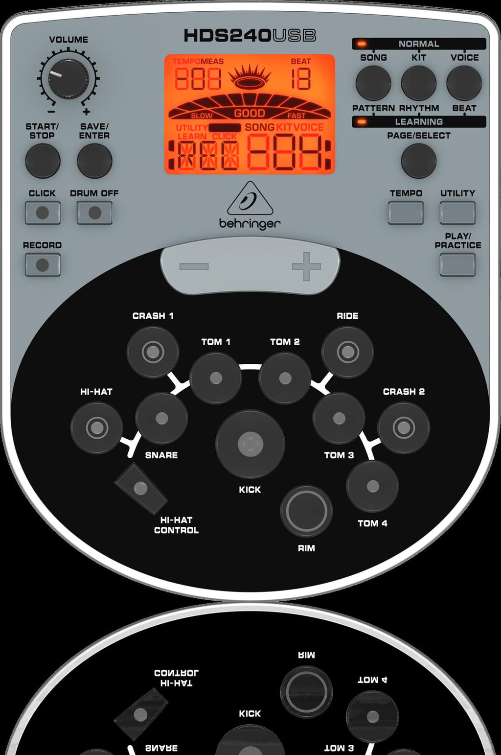 Behringer XD80USB electronic drum kit with multiple drum pads, cymbals, and control module for electronic drumming.