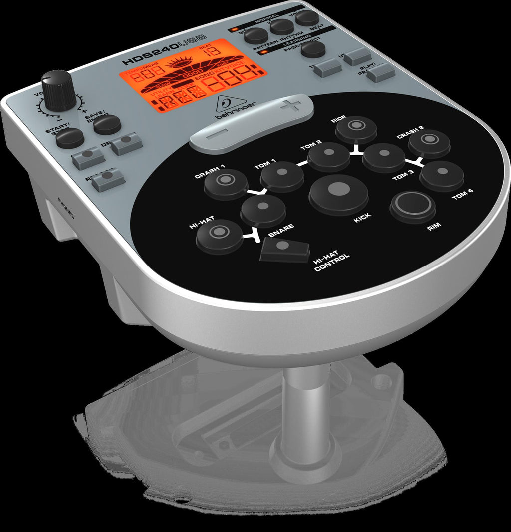 Behringer XD80USB electronic drum kit with drum pads, control panel, and electronic components for immersive drumming experience.
